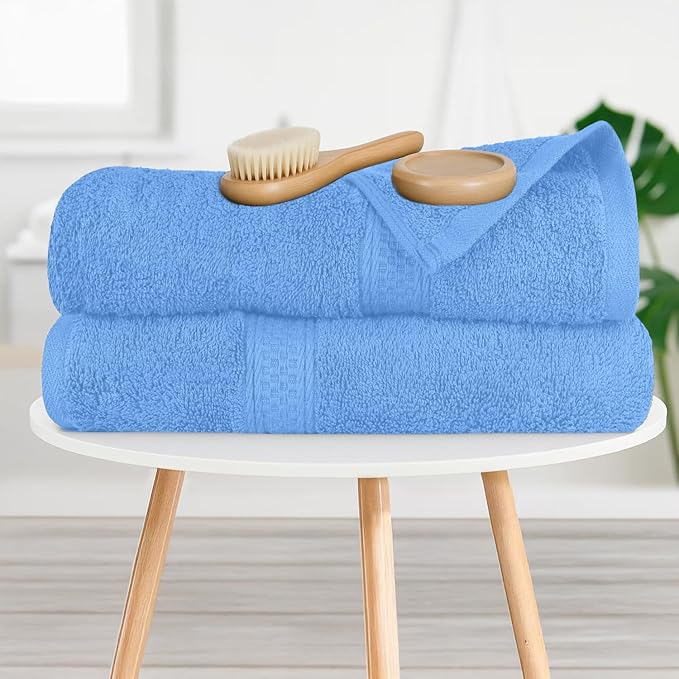RIVERSIDE 100% Ring Spun Cotton Large Bath Towels Set of 4, 27 x 54 Inches – Quick Dry, Soft & Highly Absorbent Towels for Shower & Bathroom – Luxury 600 GSM Towels for Home, Spa, Gym, Medium Blue