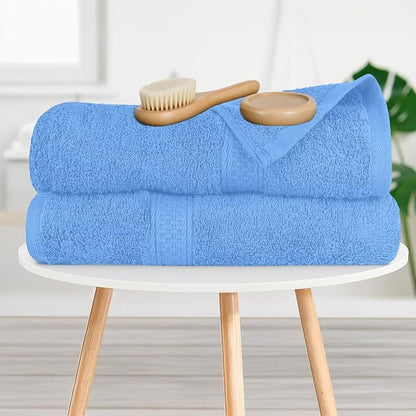 RIVERSIDE 100% Ring Spun Cotton Large Bath Towels Set of 4, 27 x 54 Inches – Quick Dry, Soft & Highly Absorbent Towels for Shower & Bathroom – Luxury 600 GSM Towels for Home, Spa, Gym, Medium Blue
