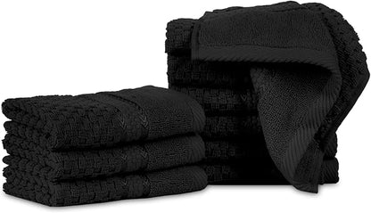 Ample Decor Wash Cloth Set of 10 100% Cotton - Popcorn Textured - Mulaayam Collection - Black 12 X 12 Inch