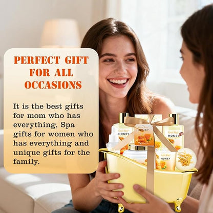 Christmas Gifts for Women Bath & Body Gift Set, Luxury Home Spa Bath Gift Basket, Honey Almond Scented Bath Set, Pamper Gifts Birthday gifts & Teens, Spa Kit Gift, Home Spa Gifts for Men Dad