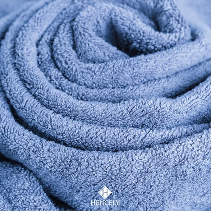 Hencely 6-Piece Bath Towel Set - High Absorbency, Quick Drying - 100% Soft Turkish Cotton - 2 Bath Towels, 2 Hand Towels, 2 Washcloths - for Bathroom, Home, Hotel, Spa, and Gym - 6-Pack Blue