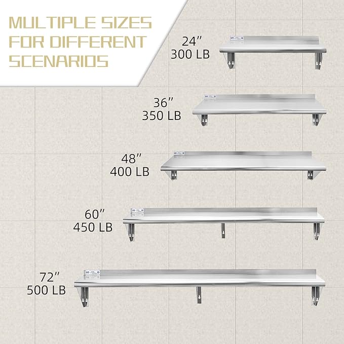 HALLY SINKS & TABLES H Stainless Steel Shelf 18 x 36 Inches, 350 lb, Commercial Wall Mount Floating Shelving for Restaurant, Kitchen, Home and Hotel