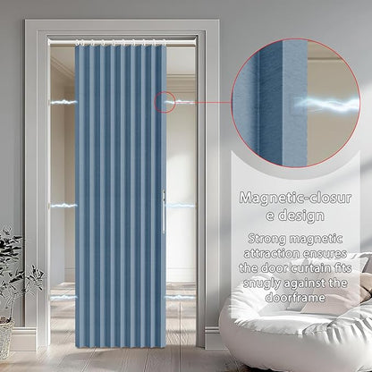 Accordion Door Curtain Set - 100% Blackout, with Curtain Rod Included, for Bedroom Privacy Protection (Blue-43 W x 78" L+Rod)