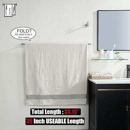 JQK Bath Towel Bar, 33 Inch 304 Stainless Steel Thicken 0.8mm Single Towel Rack for Bathroom, Towel Holder Brushed Finished Wall Mount, Useable Length 30 Inch, TB110L30-BN