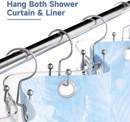 Titanker Shower Curtain Hooks Chrome, Minimalist Simple Double Glide Shower Curtain Rings, Rust Proof Metal Shower Hooks Rings for Bathroom Shower Rods Curtains, Set of 12 Hooks