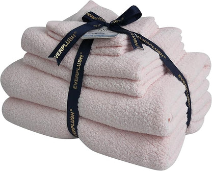 Everplush Diamond Jacquard 6 Pieces Bath Towel Set, Luxury Super Soft Oversized everplush Towels, Highly Absorbent everplush Diamond Jacquard Quick Dry Bath Towel for Bathroom Pink