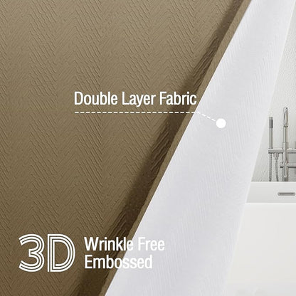 Gibelle Ombre Brown Shower Curtain, 3D Embossed Textured Herringbone Fabric Shower Curtain, Modern Farmhouse Bathroom Decor Soft Cloth Shower Curtain Set with Hooks, 72x72