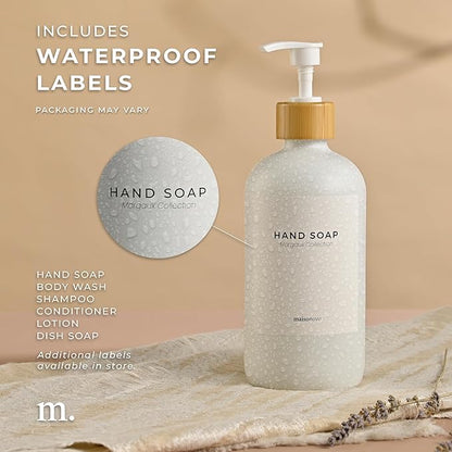 MaisoNovo Glass Hand Soap Dispenser | Dish Soap Dispenser for Kitchen | 16.9oz White Bottles with White Bamboo Pump | Bathroom Lotion Dispenser