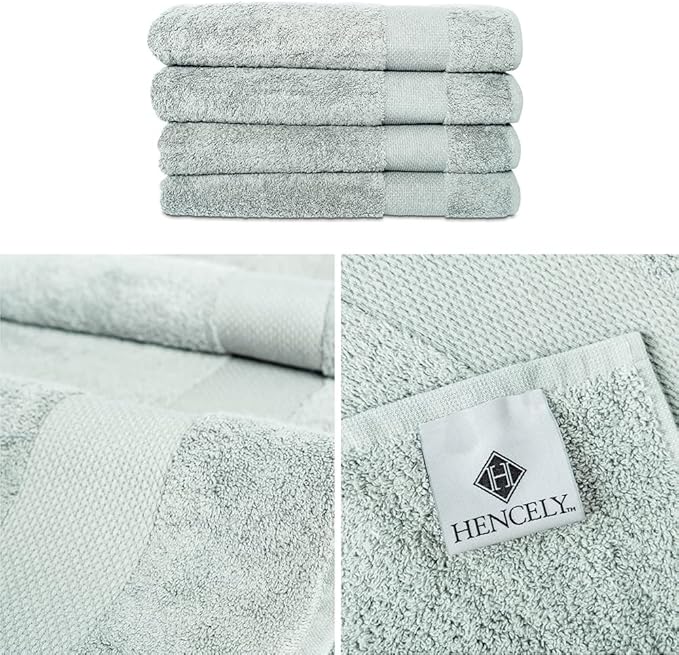 Hencely Premium Bath Towel Set of 4-28x58 Inches - High Absorbency, Quick Drying - 100% Soft Turkish Cotton Towels - Ideal for Home, Bathroom, Hotel, Spa, and Gym - Light Green