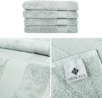 Hencely Premium Bath Towel Set of 4-28x58 Inches - High Absorbency, Quick Drying - 100% Soft Turkish Cotton Towels - Ideal for Home, Bathroom, Hotel, Spa, and Gym - Light Green