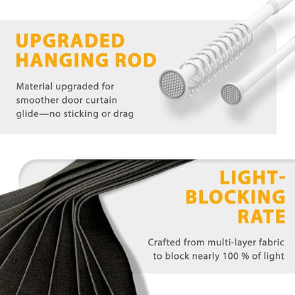 Accordion Door Curtain Set - 100% Blackout, with Curtain Rod Included, for Bedroom Privacy Protection (Black-43 W x 78" L+Rod)