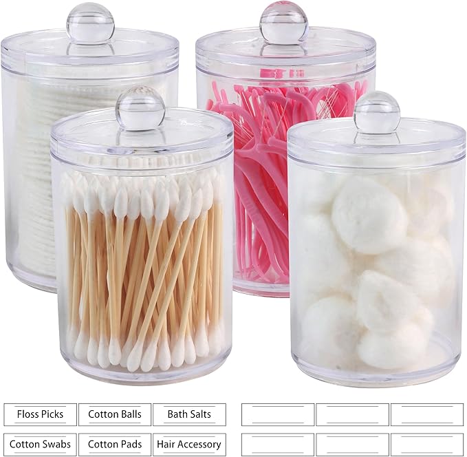 2 Pack Acrylic Qtip Holder Dispenser,Bathroom Canisters Apothecary Jar Set, Vanity Makeup Storage Organizer Set,10 oz