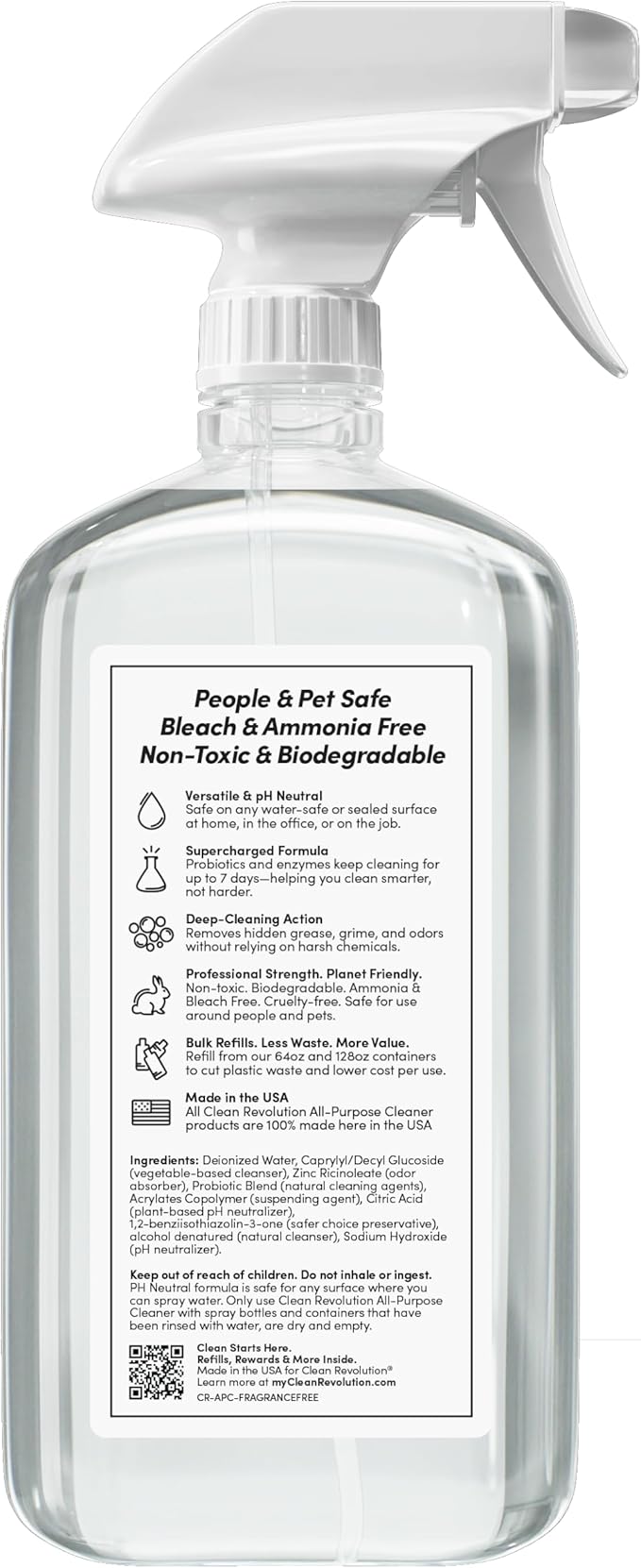 Clean Revolution SuperCharged All-Purpose Cleaner, Non-Toxic, Eco-Friendly & Plant-Based, Ready to Use, Fragrance Free, 18 Fl Oz