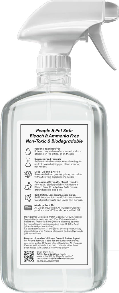 Clean Revolution SuperCharged All-Purpose Cleaner, Non-Toxic, Eco-Friendly & Plant-Based, Ready to Use, Fragrance Free, 18 Fl Oz