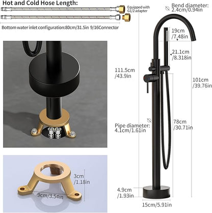 Freestanding Bathtub FaucetFloor Mount Bathtub Filler Shower Mixer Faucet with Handheld Shower Sprayer Swivel, Bottom Inlet，Matte Black