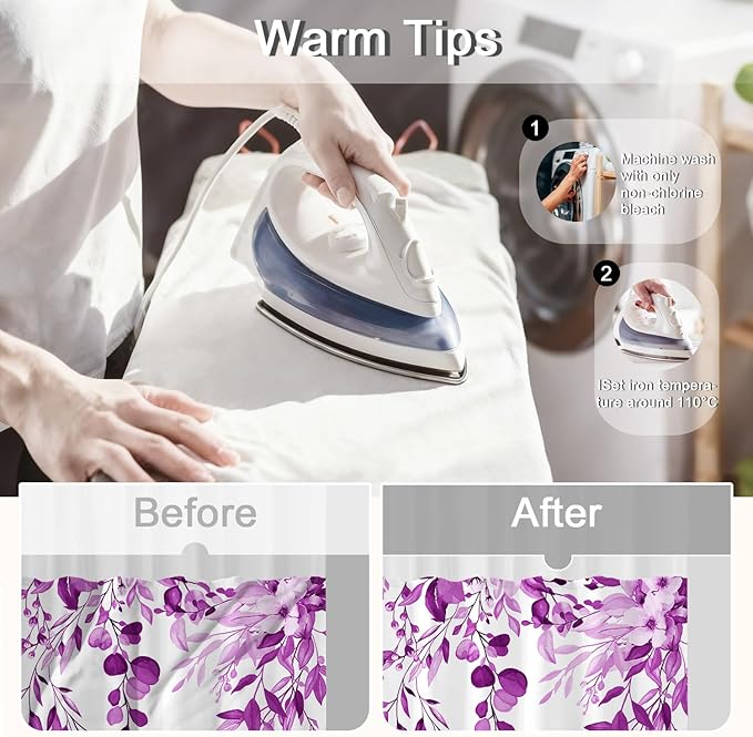 No Hook Shower Curtain and Liner Set, Purple Eucalyptus Floral Shower Curtains for Bathroom, Bath Curtain Sets with Snap in Liner, Waterproof with See Through Top Window, 71x84 Inches