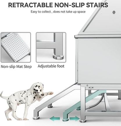 YITAHOME 50in Dog Bathing Station, Professional Stainless Steel 304 Dog Bathtub, Pet Grooming Tub w/Left Ramp, Floor Grate, Faucet, Pet Washing Station for Large, Medium, Small Pets, Indoor, Outdoor