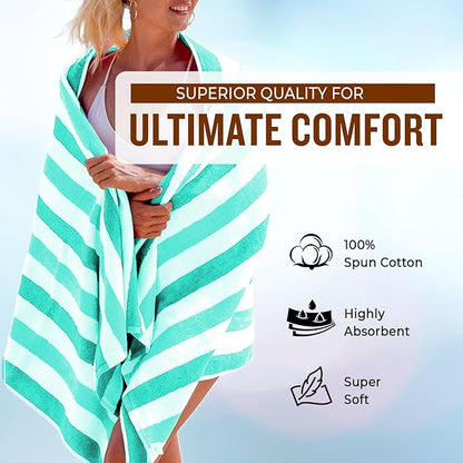 Personalized Passion Beach Towels for Adults - Custom Pool Towels with Name - Highly Absorbent Cotton - Striped Design for Women & Men - Large 70x30 Bath Sheet for Hotel, Swim & Camping - Green