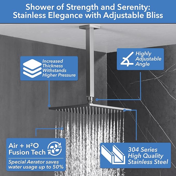 VANFOXLE Shower Faucet Set Brushed Nickel Shower System with 4 PCS Dual Modes 2 Inch Body Jets,Push Button Diverter Shower Fixtures with 2 in 1 Handheld,Ceiling Mount 10 Inch Shower Head