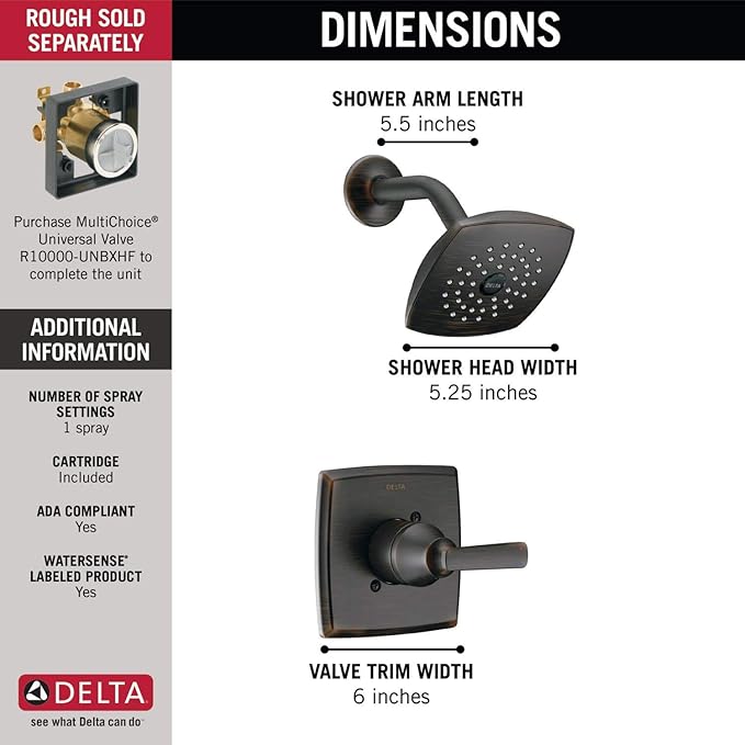 Delta Ashlyn 14 Series Rain Shower Faucet Set, Oil Rubbed Bronze Shower Head and Handle Set, Valve Trim Kit, Venetian Bronze T14264-RB (Valve Not Included)