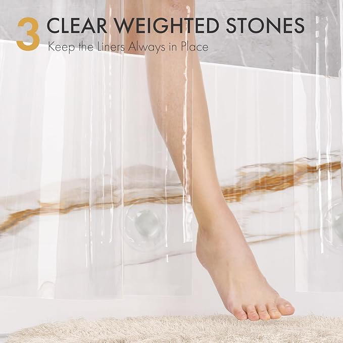 AmazerBath Shower Curtain Liner 2 Pack, 72 x 84 Inches PEVA Plastic Shower Liner with 3 Weighted Stones and 12 Rustproof Metal Grommet, Lightweight Waterproof Shower Curtain - Clear
