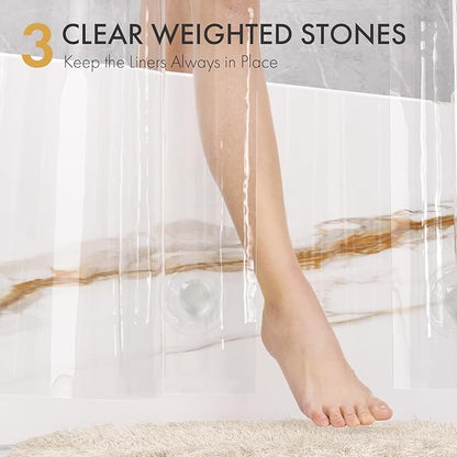AmazerBath Shower Curtain Liner 2 Pack, 72 x 84 Inches PEVA Plastic Shower Liner with 3 Weighted Stones and 12 Rustproof Metal Grommet, Lightweight Waterproof Shower Curtain - Clear
