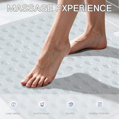 Anti-Slip Bathtub Shower mat, 20.8×20.8（Approximately 53×53cm） inch Soft Oversized Machine Washable Non-Slip Bathtub mat with Drainage Holes, Bathroom Floor Suction Cup.（1-Clear White）
