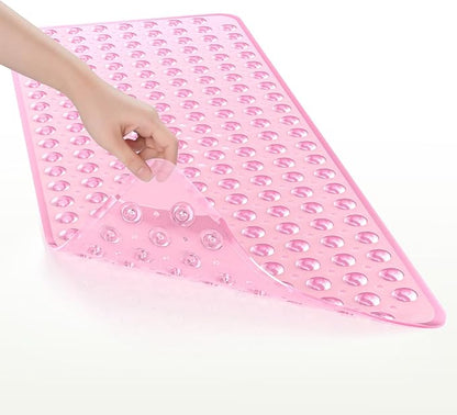AmazerBath Shower Mat Non Slip 40 x 16 Inches, Shower Stall Mats with Suction Cups and Drain Holes, Non Slip Bath Mat for Tub for Elderly & Kids, Clear Pink