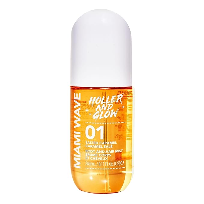 Holler And Glow Miami Wave Salted Caramel Body & Hair Mist, Body Spray For Women, Hair Perfume, Fragrance, Sweet Coconut, Vanilla Scented, Warm & Sweet Fragrance Notes, 8.11 Fl Oz