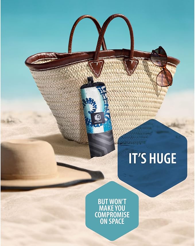 VENTURE 4TH Microfiber Beach Towel: Quick-Dry, Compact, Sand-Free, Absorbent, Sandproof and Lightweight - Perfect for Camping, Beach, and Roadtrips (Striped Seahorse Design | 35x78 inches)