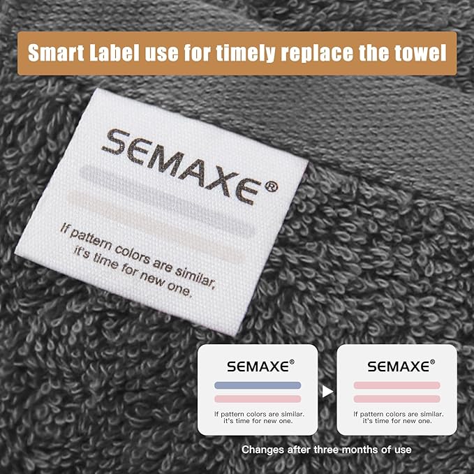 SEMAXE Bath Towel Set, 100% Cotton Bathroom Towels with Hanging Loops, Soft & Absorbent, 8 Piece Towel Set Include 2 Bath Towels, 2 Hand Towels, 4 Washcloths, Yellow & Grey