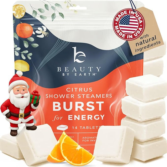 Shower Steamers Aromatherapy - USA Made with Natural Ingredients & Citrus Essential Oil, Christmas Stocking Stuffers for Men & Women, Long Lasting Shower Bombs for Energy Boost, White Elephant Ideas