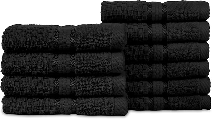 Ample Decor Wash Cloth Set of 10 100% Cotton - Popcorn Textured - Mulaayam Collection - Black 12 X 12 Inch