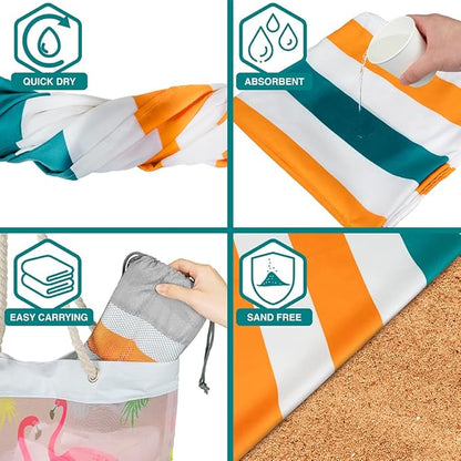 SUN CUBE Microfiber Beach Towel, Quick Dry Sand Free Beach Towel, Lightweight, Compact for Travel Swim Sports Camping, Packable Sand Resistant Towel Adult - Orange 78x35 Inches