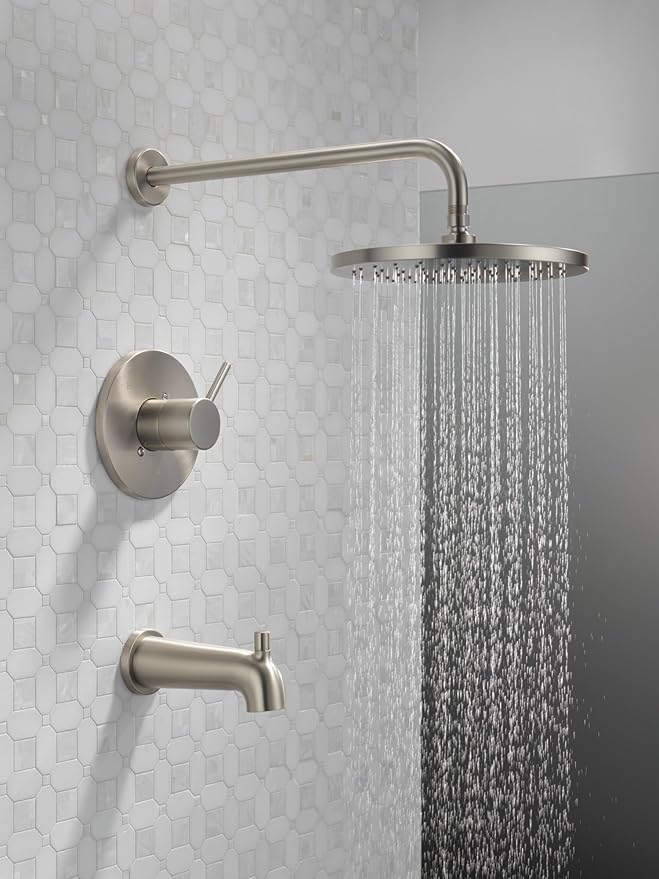 Delta Faucet Modern Raincan Round Single-Function Tub and Shower Trim Kit Brushed Nickel, Tub Faucet Set, Rainfall Shower Head, Spotshield Stainless T14469-SP-PP (Valve Not Included)