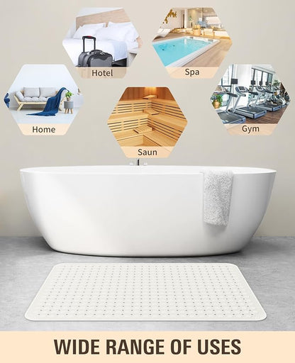 Yolife Extra Large TPE Shower Mat, 47.2" L x 31.5" W Anti Slip Bath Mat with Drain Holes and Suction Cups, Large Size Mat More Suitable for Shower Stall, No Odor, Heavy Mat (White, 47.2" x 31.5")
