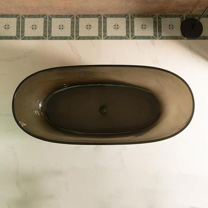WOODBRIDGE 63" L x 28-3/8" W Transparent Gray Stone Resin Freestanding Soaking Tub with Double Ended Design