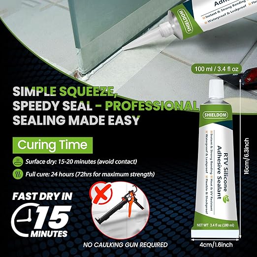 RTV Silicone Sealant Waterproof Seal & Caulk All-Purpose Adhesive Stronger Adhesion, Shrink & Crack Proof Caulking Sealer for Car, Kitchen, Window, Bathroom, Door - Grey 3.4 Fl. Oz.
