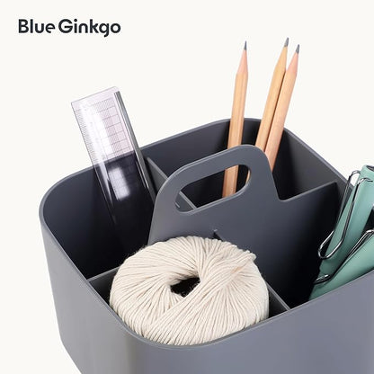 BLUE GINKGO Small Stackable Organizer Caddy – Korean-Made Portable Tote for Bathroom, Office, Crafts, or School Supplies (Square, Gray)