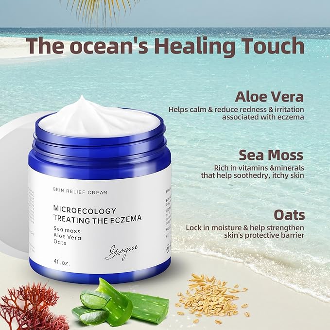 Crogooe Natural Soothing Eczema Cream With Sea Moss Aloe Vera Oats for Multiple Skin Types Comfort Moisture Hydrate Eczema Cream for Dry Skin 4FL Oz
