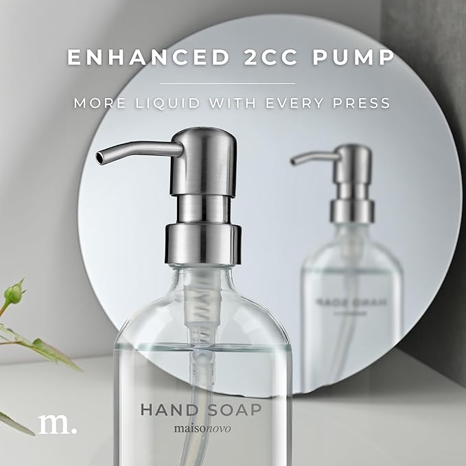 MaisoNovo Soap Dispenser 1-Piece Set | 16.9oz Clear Bottles with Silver Stainless Steel Pump