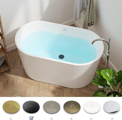 FerdY Shangri-La 47" Acrylic Freestanding Bathtub with Headrest, Small Classic Oval Shape Acrylic Soaking Bathtub with Matte Black Drain & Overflow& Bathtub Pillow, cUPC Certified