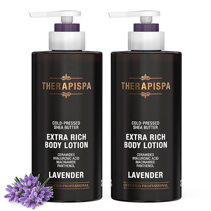 THERAPISPA Scented Body Lotion for Women – Calming Lavender Scented Moisturizer with Shea Butter, Ceramides & Panthenol to Soothe, Smooth & Comfort Dry Skin (Lavender, 17.0 fl oz)