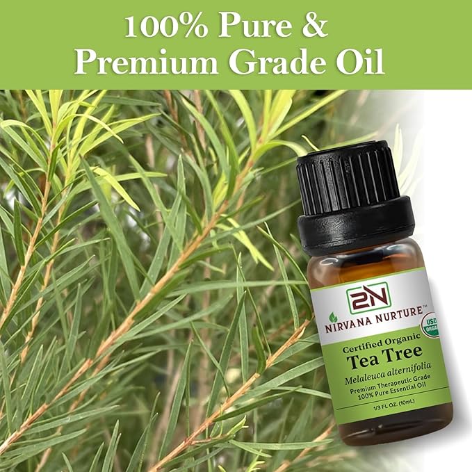 Tea Tree Essential Oil USDA Certified Organic, 100% Pure Natural Premium Grade, Undiluted- Aromatherapy Diffuser for Calm and Relaxation, Skin Care, Hair Care