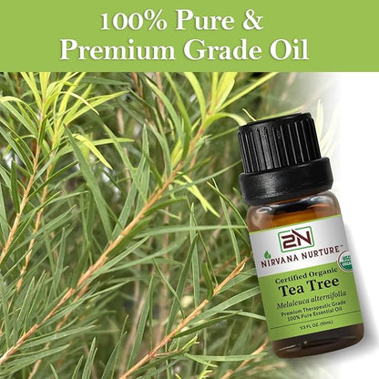 Tea Tree Essential Oil USDA Certified Organic, 100% Pure Natural Premium Grade, Undiluted- Aromatherapy Diffuser for Calm and Relaxation, Skin Care, Hair Care