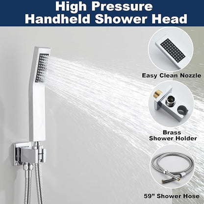 Shower System with Tub Spout, All Metal Bathtub Shower Faucet Set with High Pressure 10 Inch Rain Shower Head and Handheld Shower Head Set, Chrome (Valve Include)