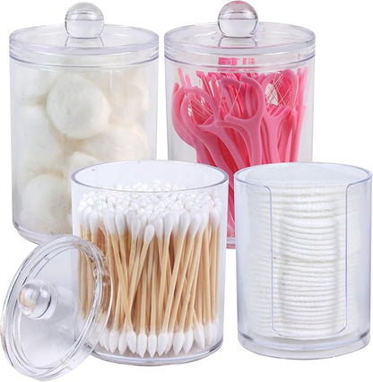 4 Pack Acrylic Qtip Holder Dispenser,Bathroom Canisters Apothecary Jar Set, Bathroom Organizers and Storage,10 oz with 1Gap