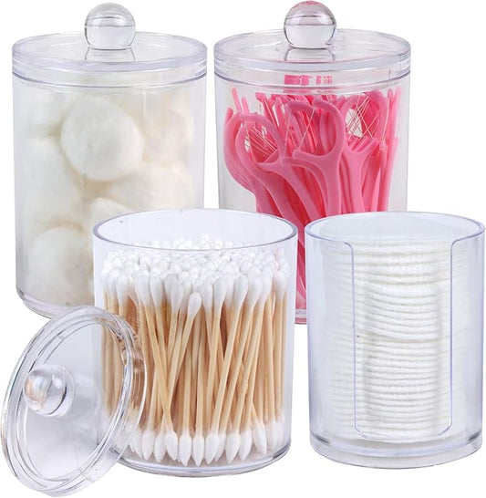 4 Pack Acrylic Qtip Holder Dispenser,Bathroom Canisters Apothecary Jar Set, Bathroom Organizers and Storage,10 oz with 1Gap