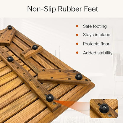 StrongTek Large Teak Bath Mat for Bathroom, 35.4" x 20" Solid Wood Shower Mat, Hand-Oiled Finish, Non-Slip Rubber Feet, Water-Resistant & Quick-Draining, Ideal for Indoor & Outdoor Use