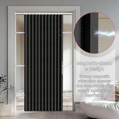 Accordion Door Curtain Set - 100% Blackout, with Curtain Rod Included, for Bedroom Privacy Protection (Black-53 W x 78" L+Rod)
